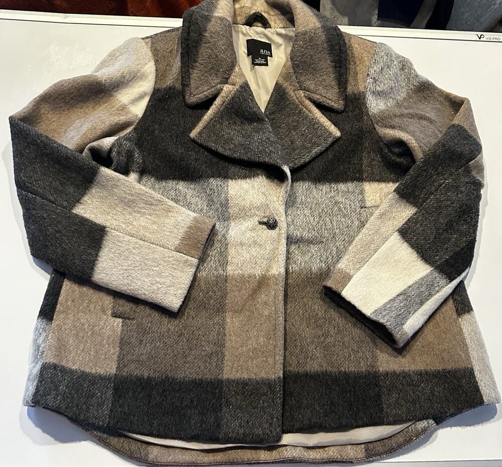 a.n.a A New Approach Women’s Plaid Jacket Gray Hue Sz XLarge Wool Blend Preppy